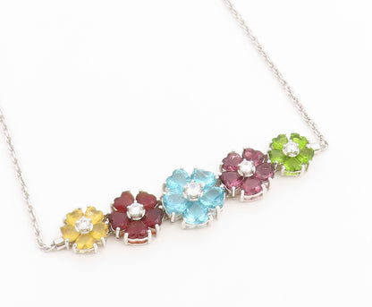 925 Sterling Silver Vintage Necklace Multi Gemstone Elegant Floral Chain  NE4897