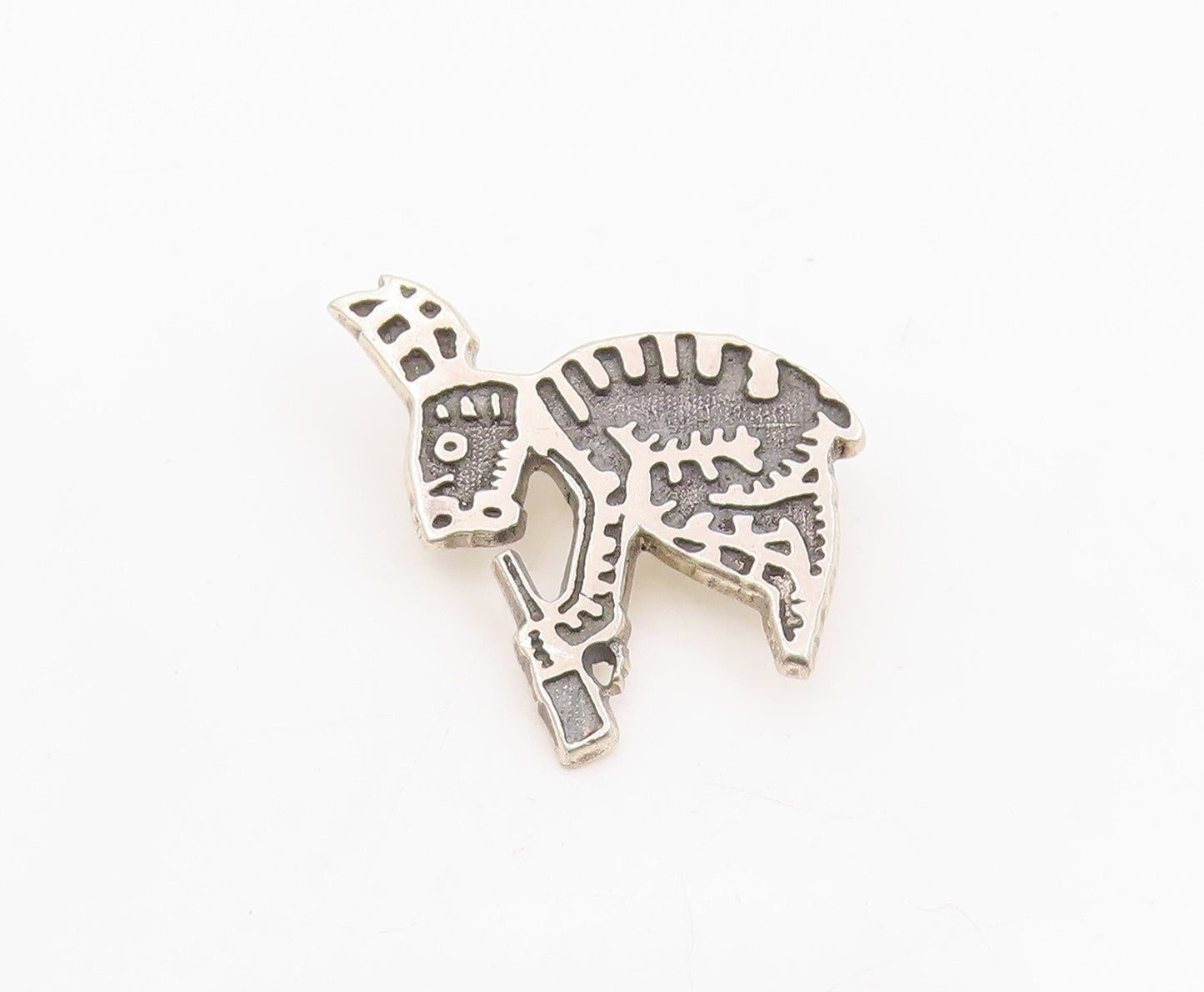 925 Sterling Silver Vintage Brooch Pin Modernist Tribal Animal Motif  BP12248