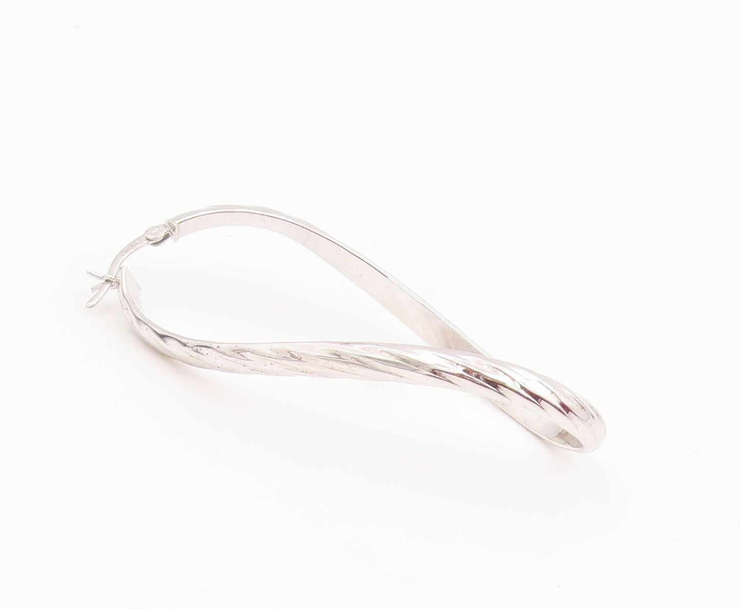 925 Sterling Silver Vintage Earrings Modernist Ribbon Twist Oval Hoops  EG14259