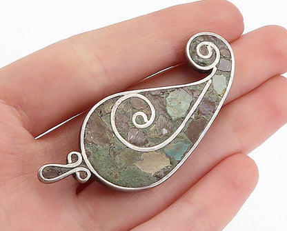 TAXCO MEXICO 925 Silver  Vintage Jasper Spiral Design Brooch Pin  BP2510