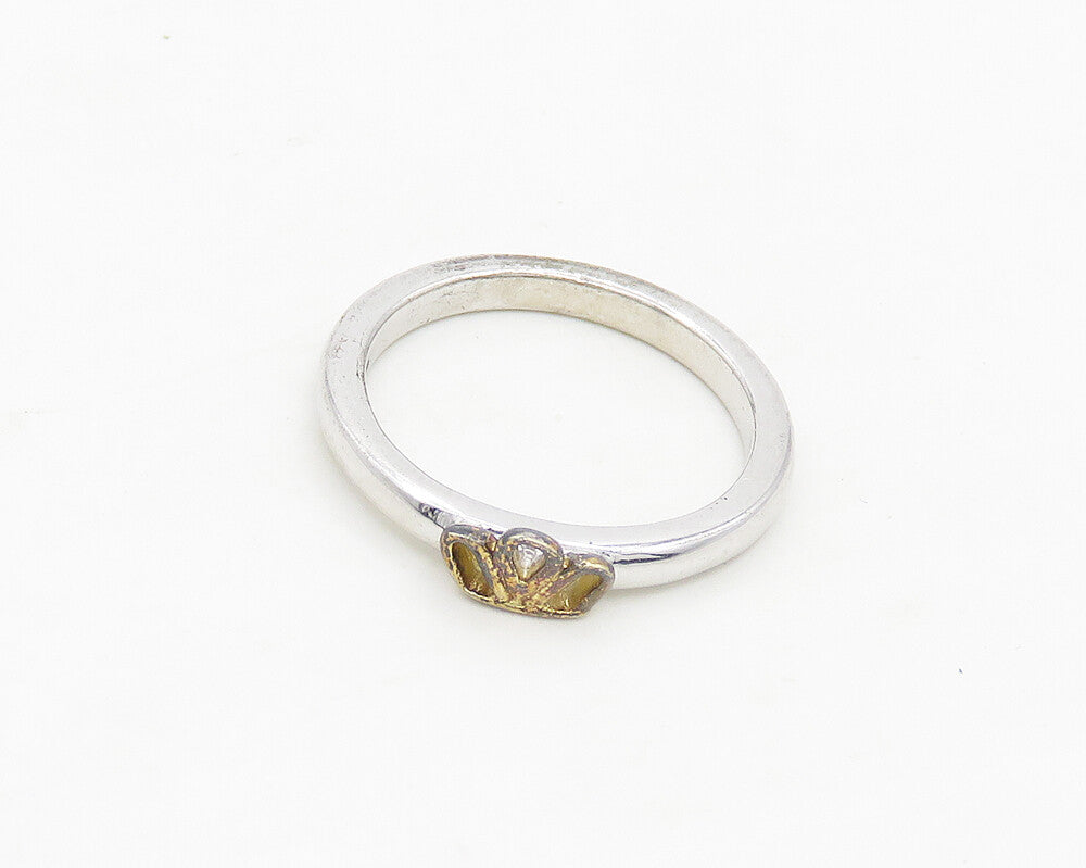 IRELAND 925 Sterling Silver Vintage Shiny 2 Tone Crown Band Ring Sz 7  RG19307