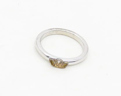 IRELAND 925 Sterling Silver Vintage Shiny 2 Tone Crown Band Ring Sz 7  RG19307