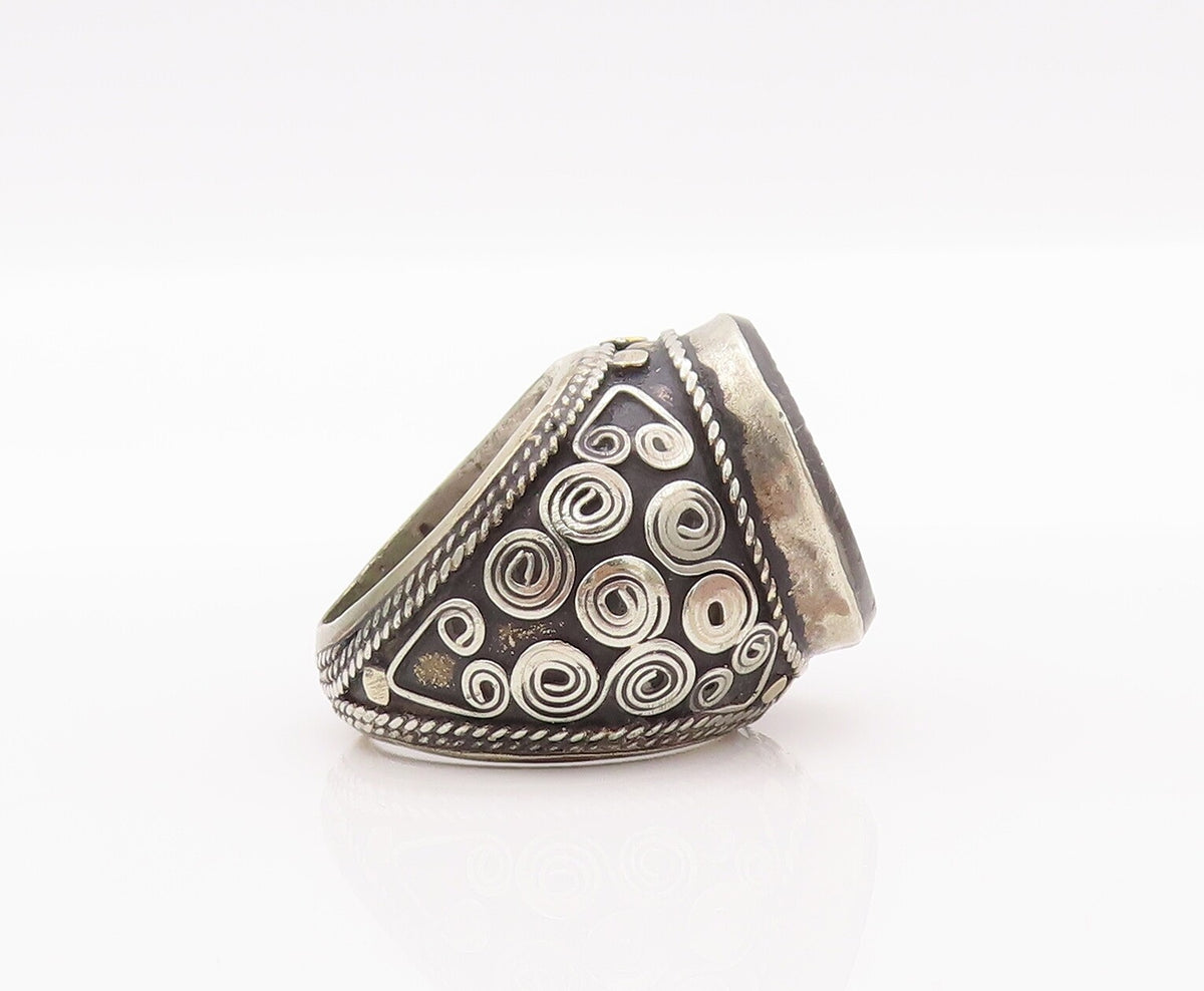 925 Sterling Silver Vintage Ring Antique Chunky Farsi Stone  Sz 9  RG28300