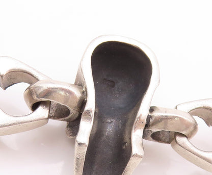 925 Sterling Silver Vintage Bracelet Heavy Carved Skulls Biker Design  BT11124