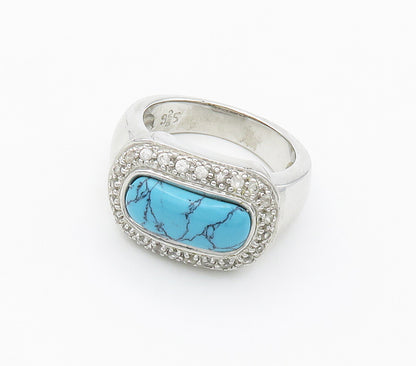925 Sterling Silver  Turquoise & Topaz Shiny Dome Cocktail Ring Sz 8  RG15350