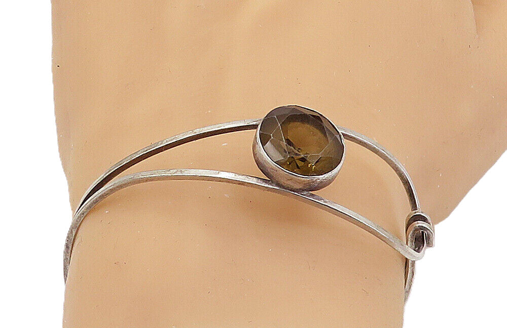 ISRAEL 925 Sterling Silver  Vintage Faceted Topaz Hook Bangle Bracelet  BT2694