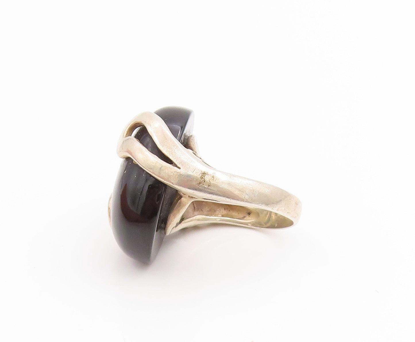 925 Sterling Silver Vintage Ring Large Cabochon Onyx Wave Band  Sz 8.5  RG33806