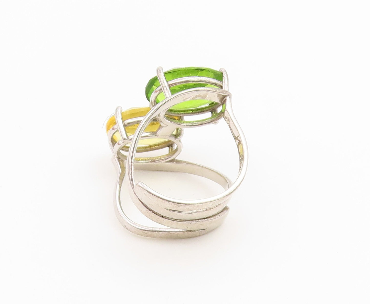925 Sterling Silver Vintage Ring Modernist Peridot & Citrine Band Sz 7.5 RG36753