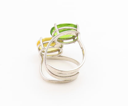 925 Sterling Silver Vintage Ring Modernist Peridot & Citrine Band Sz 7.5 RG36753
