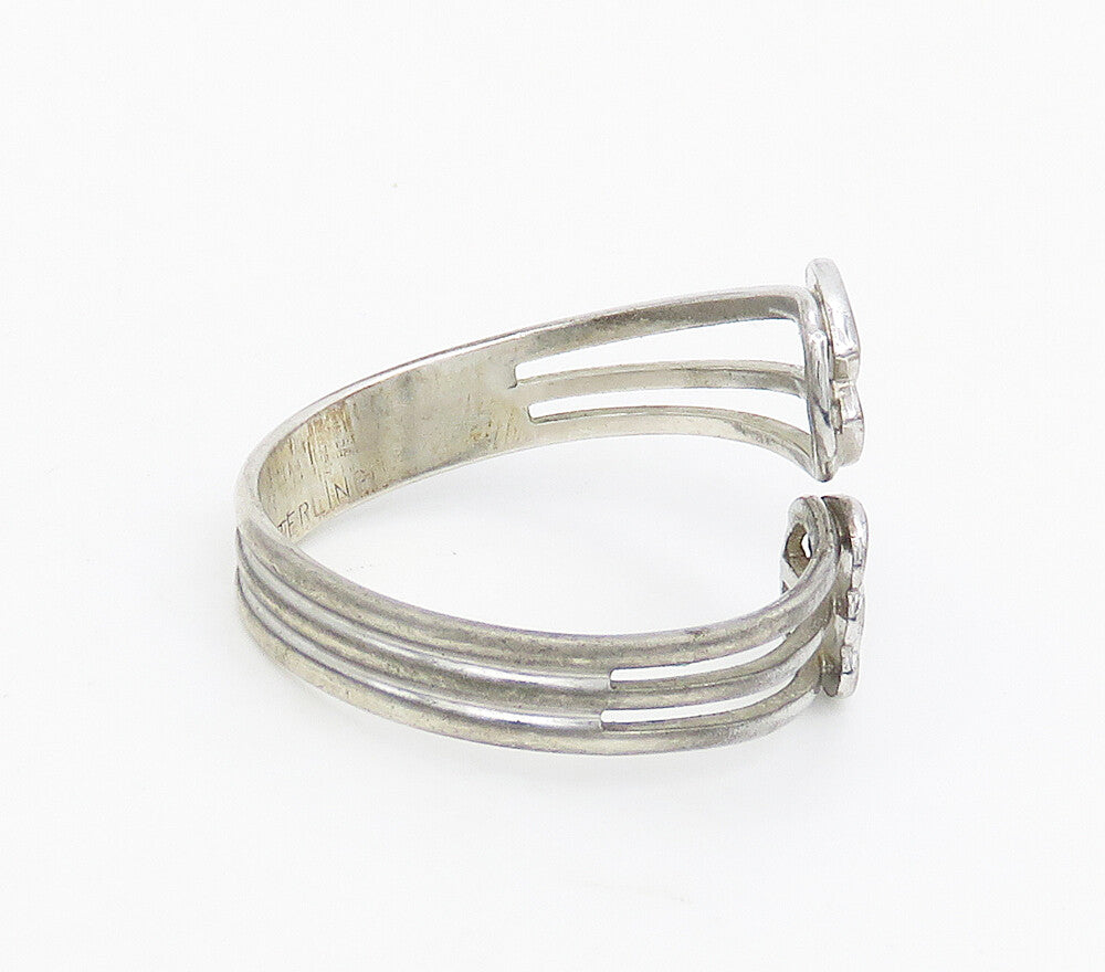 925 Sterling Silver  Shiny Love Hearts Bypass Split Band Ring Sz 8  RG16873