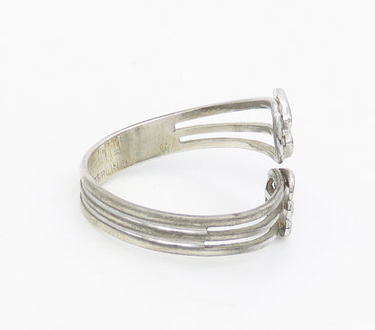 925 Sterling Silver  Shiny Love Hearts Bypass Split Band Ring Sz 8  RG16873