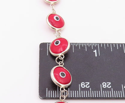 925 Sterling Silver  Vintage Red Evil Eye Protection Chain Bracelet  BT9403