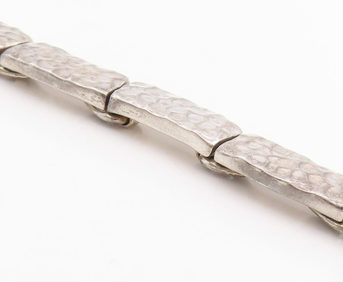 925 Sterling Silver Vintage Bracelet MEXICO Hammered Segment Link Chain  BT11414