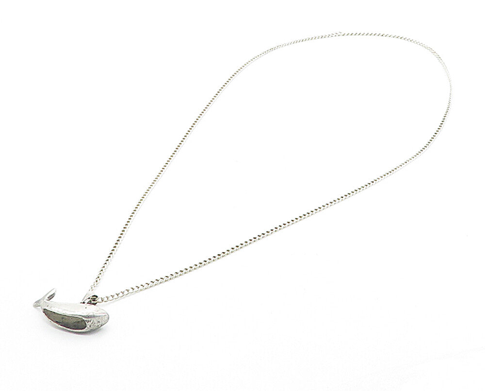 925 Sterling Silver  Vintage Hollow Whale Pendant Thin Chain Necklace  NE1441