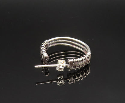 925 Sterling Silver  Vintage Wire Wrapped Three Rows Hoop Earrings  EG11769