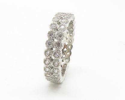 925 Sterling Silver  Sparkling Cubic Zirconia Two Row Band Ring Sz 8  RG11706