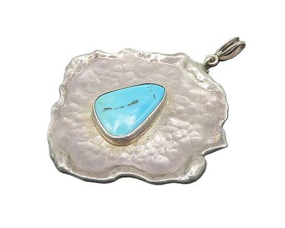925 Sterling Silver  Vintage Turquoise Shiny Sculpted Pendant  PT16256