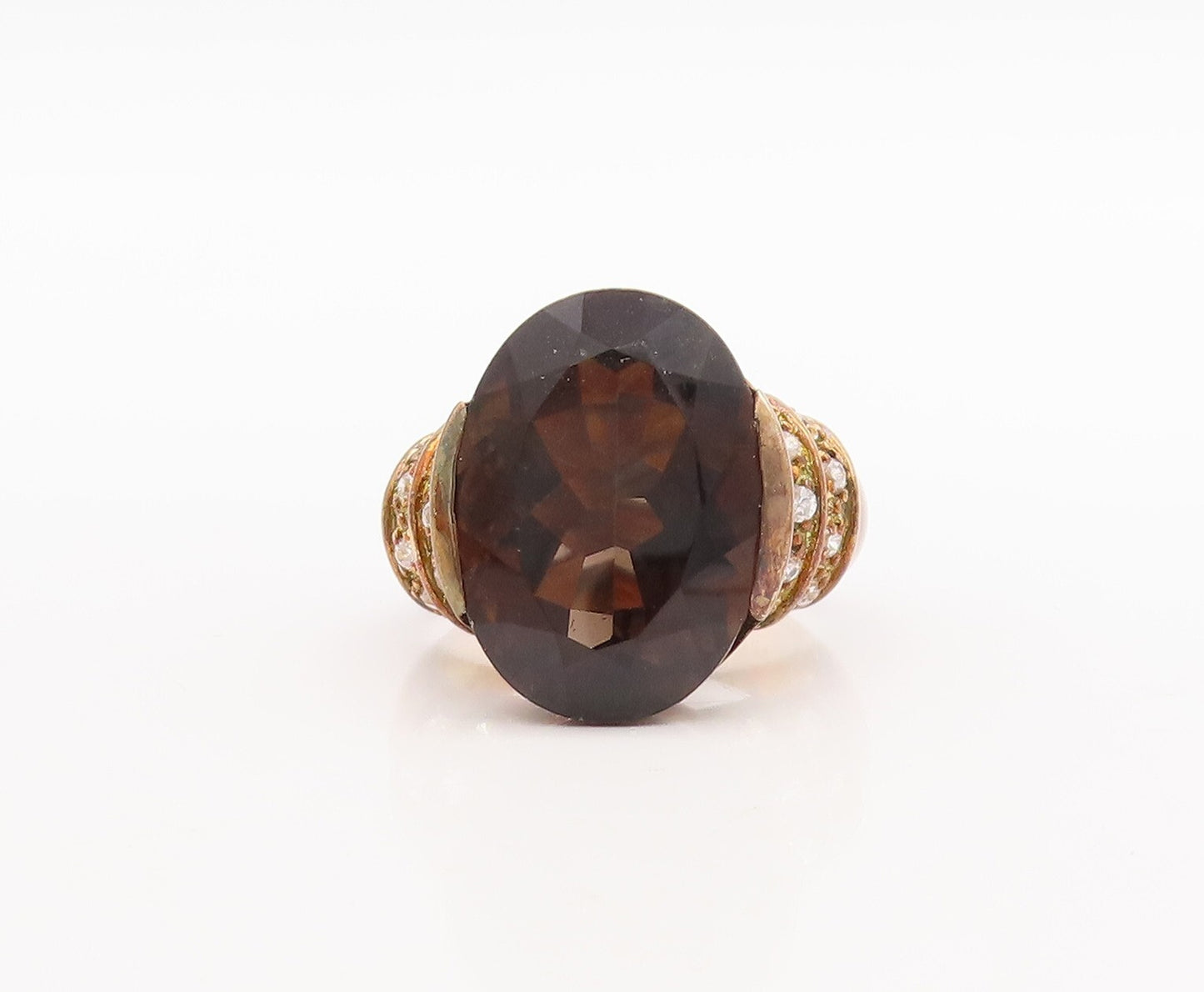 925 Sterling Silver Vintage Ring Gold Plated Smoky Quartz & Topaz  Sz 7  RG29874