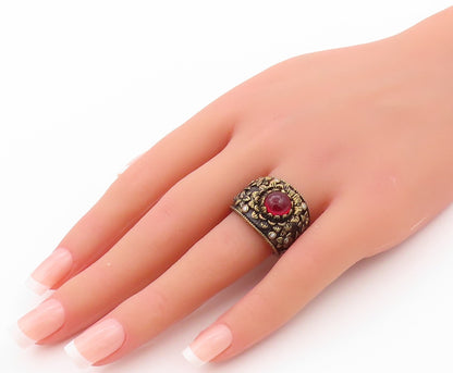 925 Sterling Silver Vintage Ring Gold Plated Floral CZ Gemstone  Sz 7  RG32313