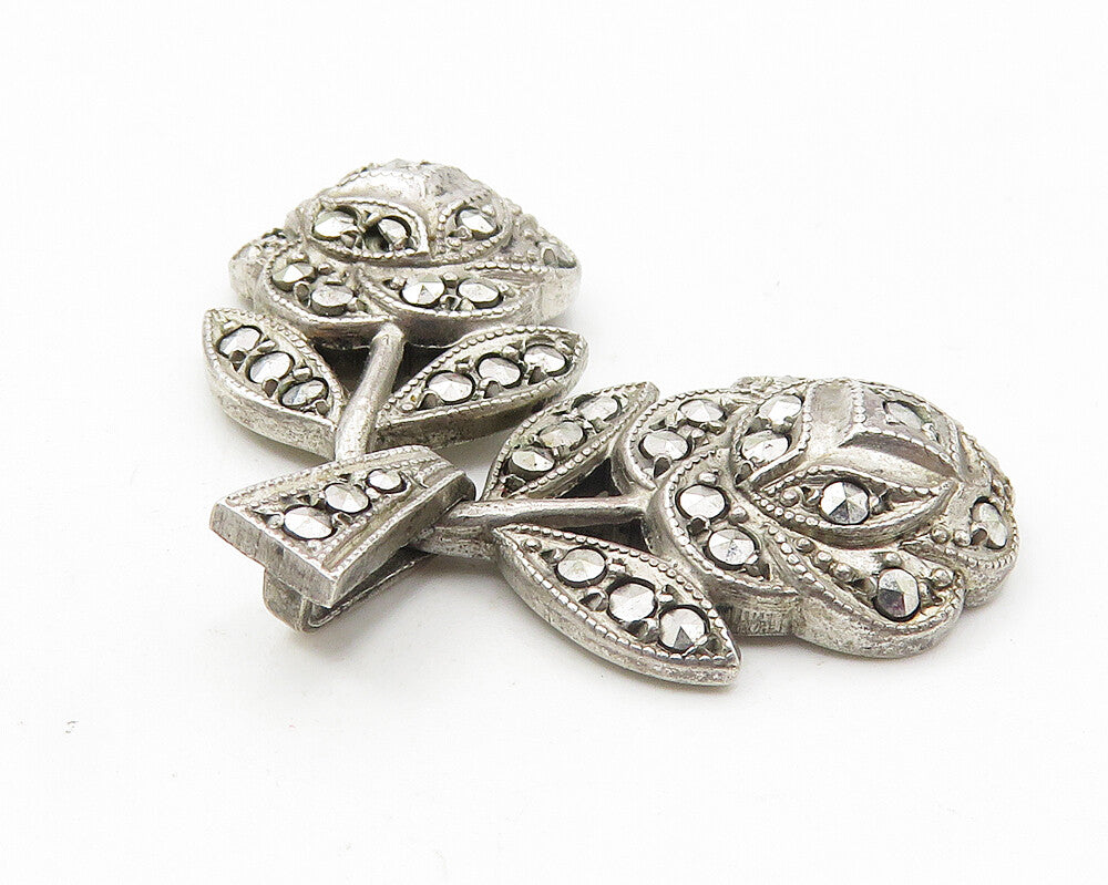 925 Sterling Silver  Vintage Sparkling Double Flower Motif Pendant  PT8096