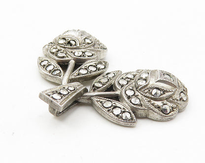 925 Sterling Silver  Vintage Sparkling Double Flower Motif Pendant  PT8096