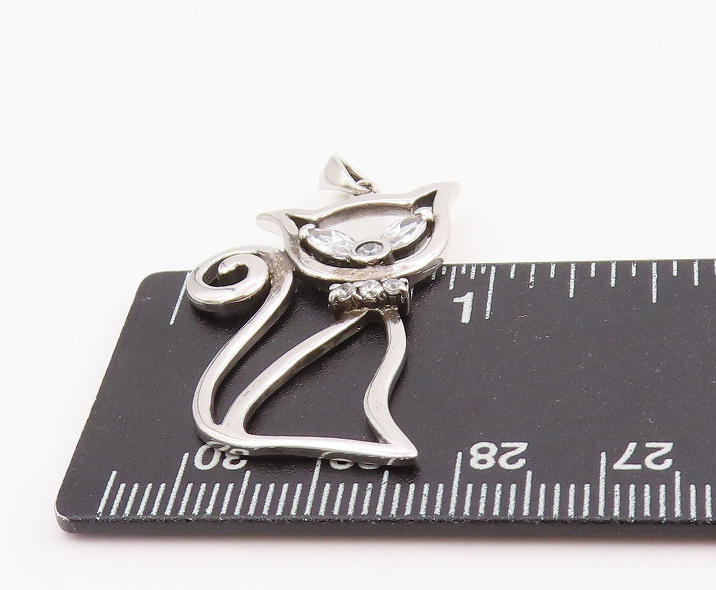 925 Sterling Silver Vintage Pendant Two Shape Topaz Curled Tail Cat   PT25220