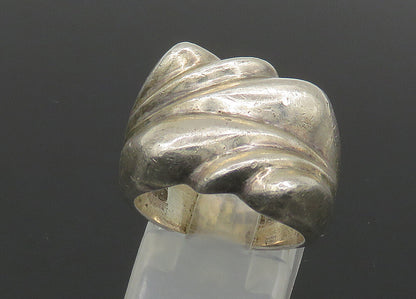 MEXICO 925 Sterling Silver  Vintage Sculpted Shiny Band Ring Sz 6  RG21942