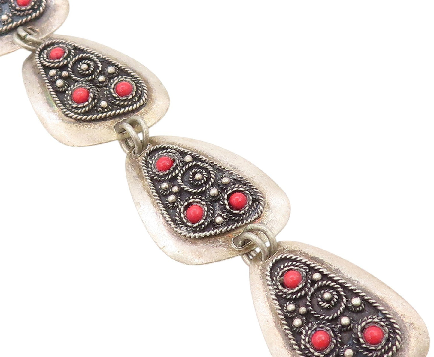 925 Sterling Silver Vintage Bracelet ISRAEL Rope Work Design Gemstones  BT11242