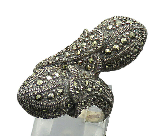 925 Sterling Silver  Vintage Sparkling Marcasite Bypass Band Ring Sz 6 RG18395