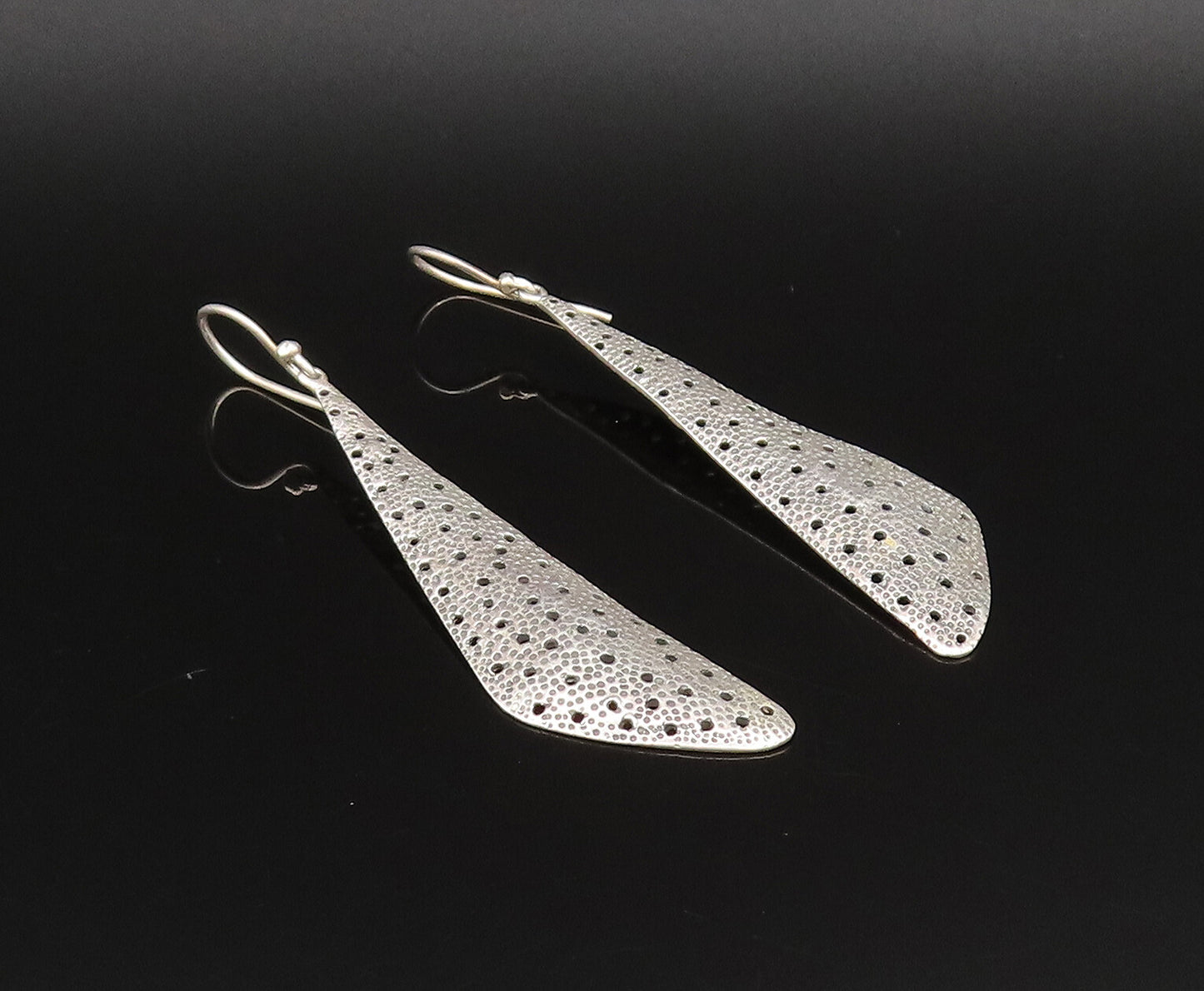 925 Silver  Vintage Fashion Hammered Open Holes Triangular Earrings  EG11984
