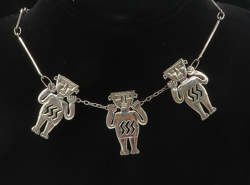 925 Sterling Silver  Vintage Shiny Traditional Statues Chain Necklace  NE1776