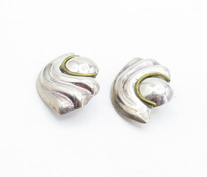 MEXICO 925 Silver  Vintage Two Tone Fluted Swirl Non Pierce Earrings  EG2623