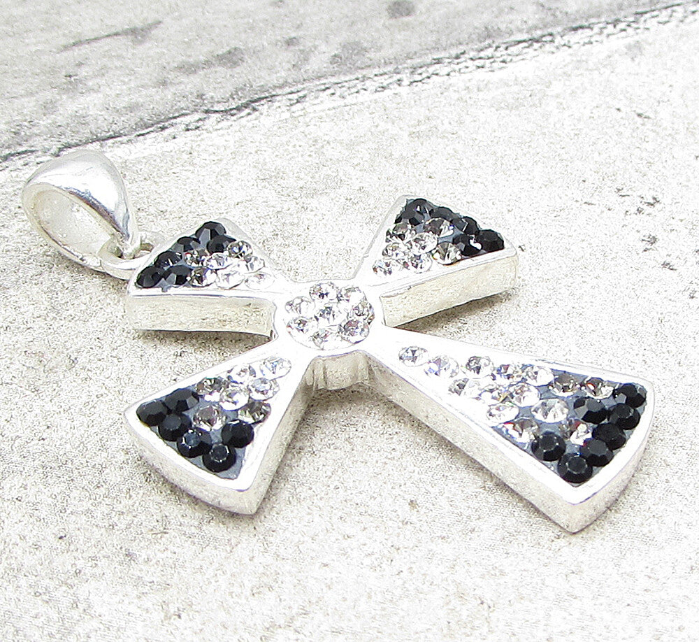 925 Sterling Silver Multi Colored Crystals Religious Cross Drop Pendant PT1428