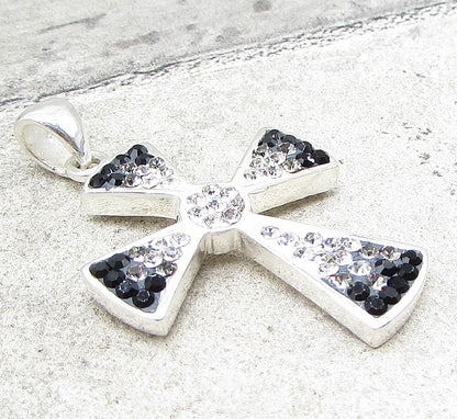 925 Sterling Silver Multi Colored Crystals Religious Cross Drop Pendant PT1428