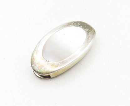 925 Sterling Silver  Vintage Mother Of Pearl Etched Flower Pendant  PT7126