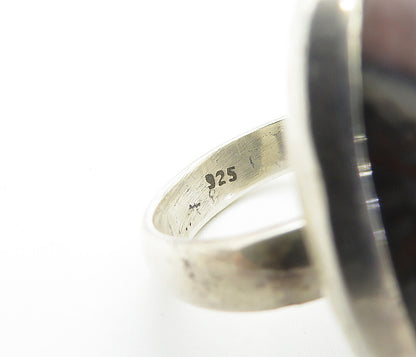 925 Sterling Silver  Cabochon Cut Agate Oval Cocktail Ring Sz 7.5  RG7773