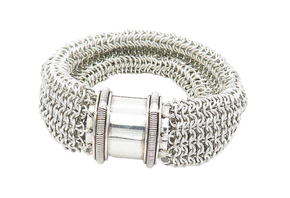 925 Sterling Silver  Vintage Shiny Heavy Weaved Net Link Chain Bracelet BT1625