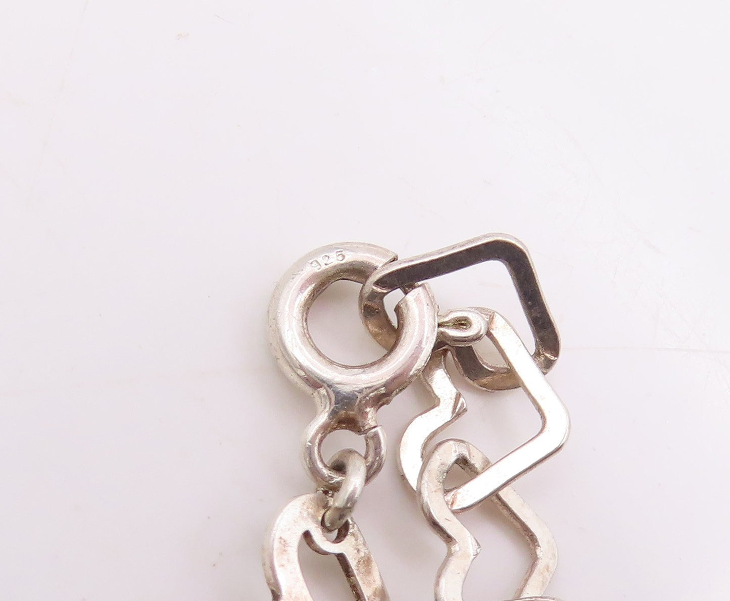 925 Sterling Silver Vintage Necklace Interlocking Hollow Love Hearts Link NE4735