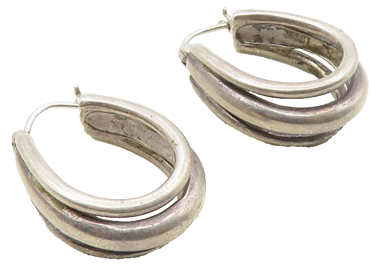 925 Sterling Silver  Vintage Smooth Split Design Hoop Earrings  EG5389