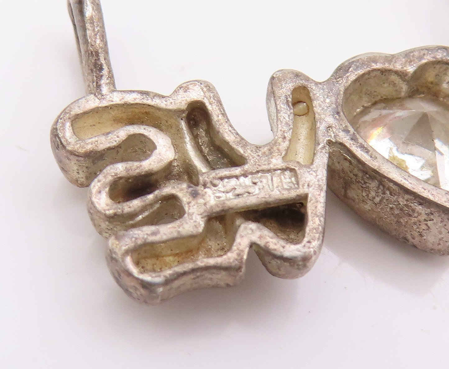 925 Sterling Silver Vintage Pendant Solid Cutout Topaz LOVE  PT24553