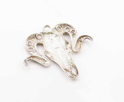 925 Sterling Silver  Vintage Shiny Diamond Cut Ram's Head Pendant  PT12535