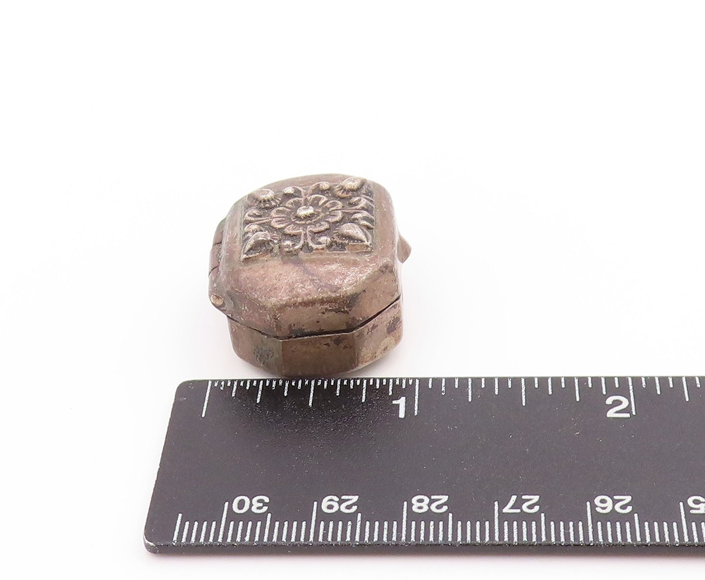 925 Sterling Silver Vintage Pill Box Floral Octagonal Trinket OPENS   TR4009