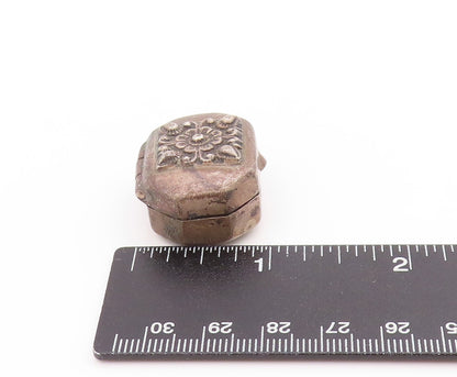 925 Sterling Silver Vintage Pill Box Floral Octagonal Trinket OPENS   TR4009