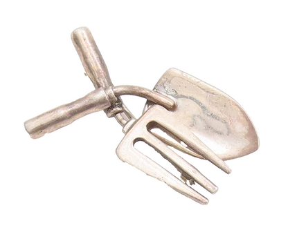 925 Sterling Silver Vintage Brooch Pin Weeder & Trowel Gardening Tools  BP10651