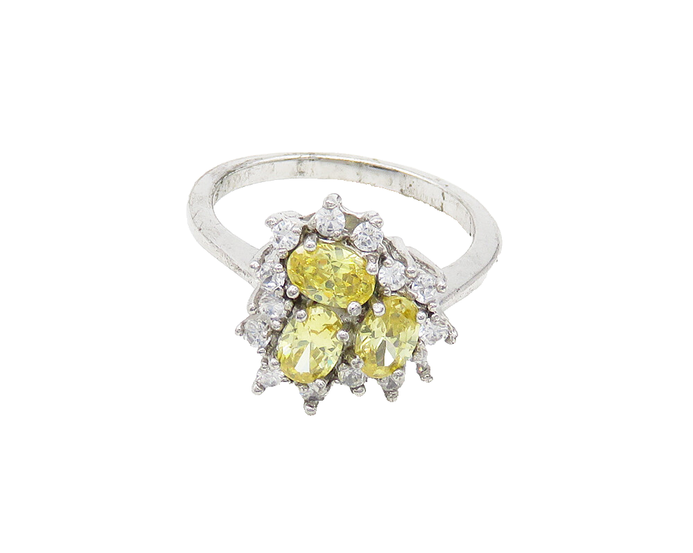 925 Silver  Vintage Canary Yellow Cubic Zirconia Cocktail Ring Sz 9  RG19878