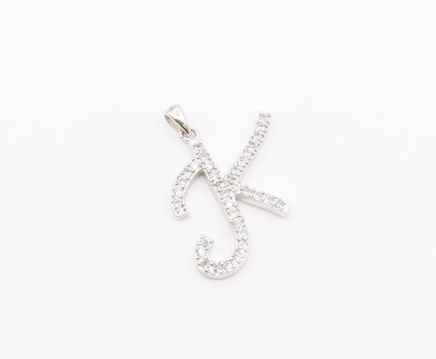 925 Sterling Silver  Vintage Cubic Zirconia K Initial Drop Pendant  PT16945