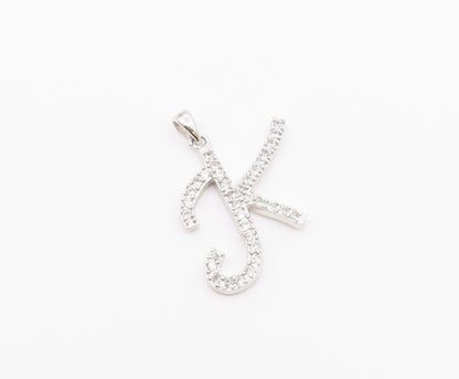 925 Sterling Silver  Vintage Cubic Zirconia K Initial Drop Pendant  PT16945