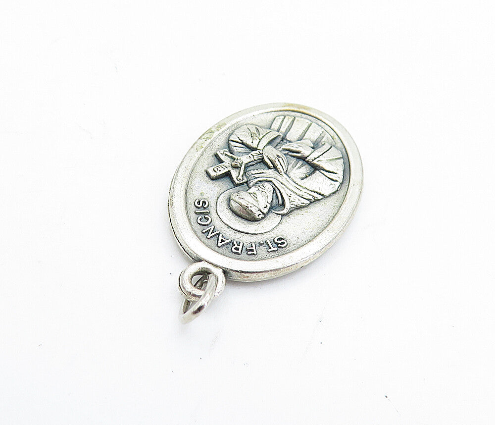 925 Sterling Silver  Vintage Antique Saint Francis Religious Pendant  PT5614