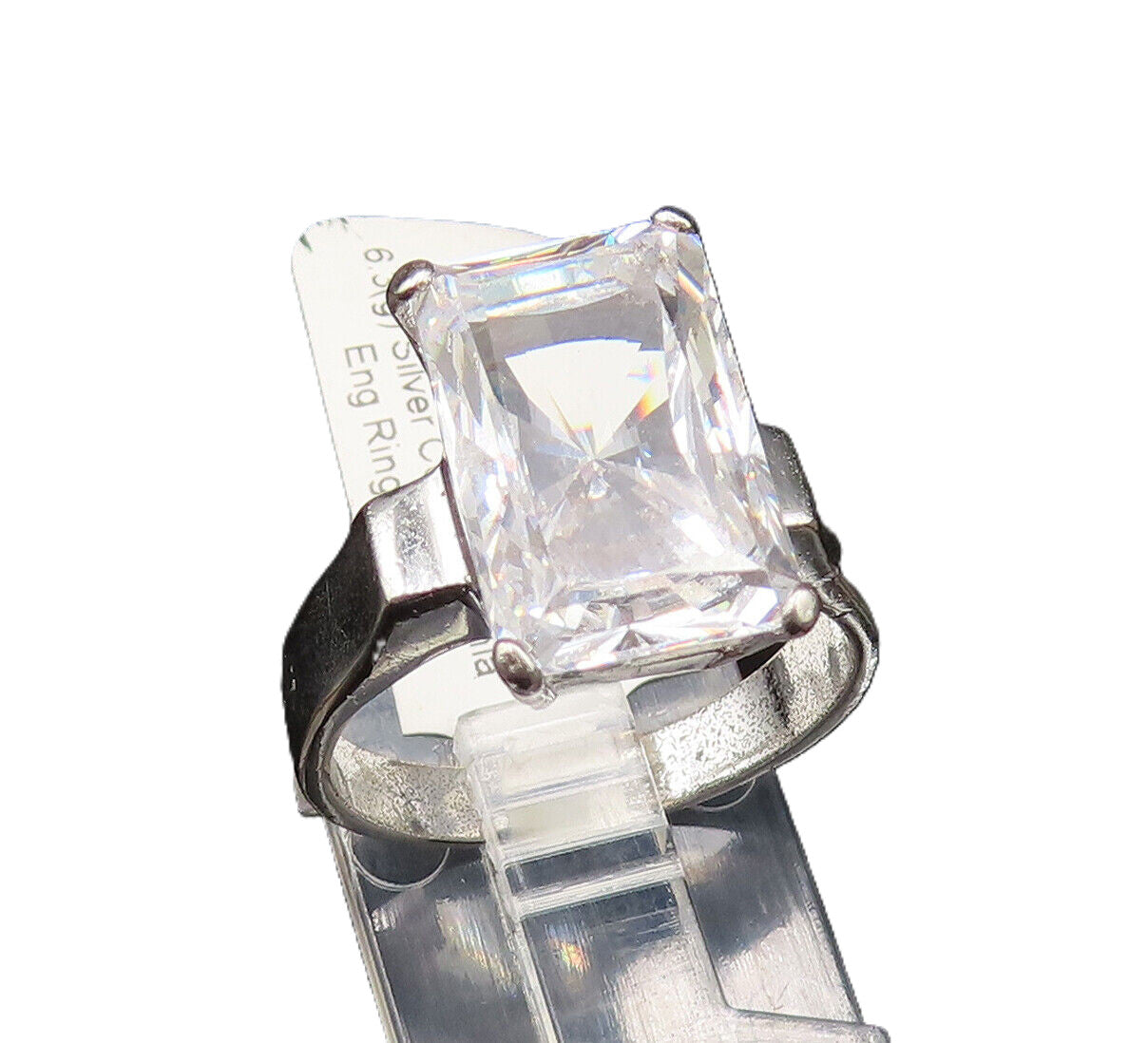 925 Silver  Vintage Minimalist Rectangle Cubic Zirconia Ring Sz 7.5  RG25501