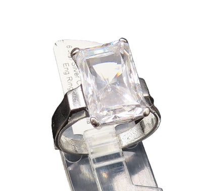925 Silver  Vintage Minimalist Rectangle Cubic Zirconia Ring Sz 7.5  RG25501